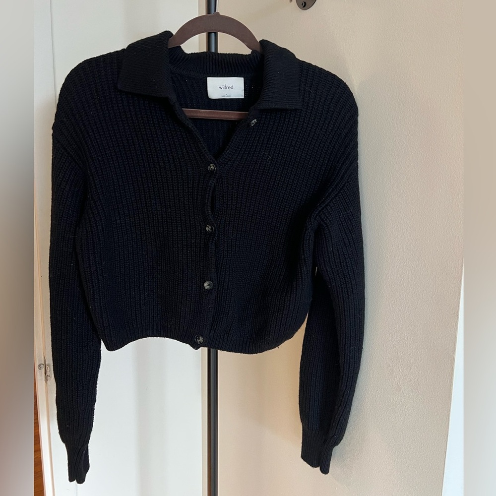 Aritzia cropped collared black cardigan sweater